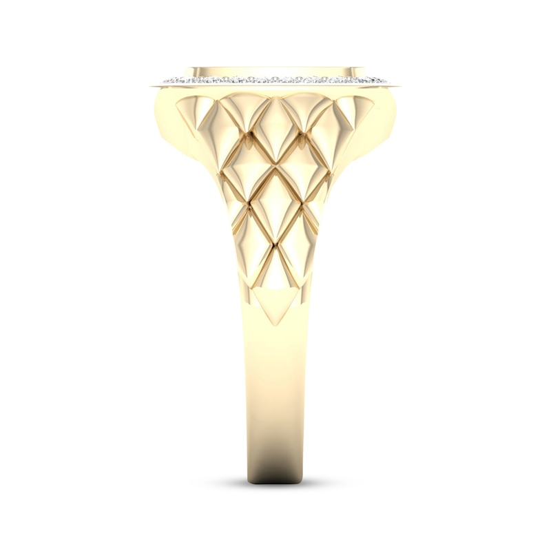 Main Image 3 of Diamond Smooth Cushion Signet Ring 1/5 ct tw Round-cut 10K Yellow Gold
