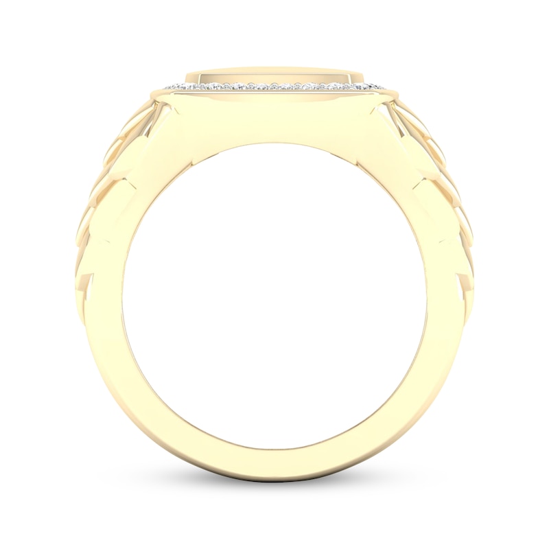 Main Image 4 of Diamond Smooth Cushion Signet Ring 1/5 ct tw Round-cut 10K Yellow Gold