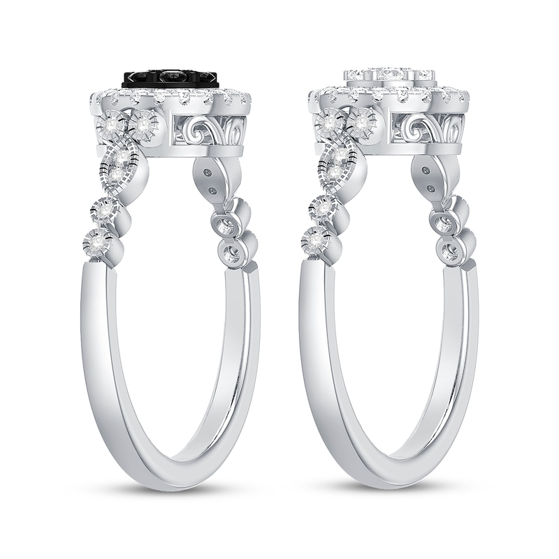 Main Image 2 of Black & White Multi-Diamond Center Circle Convertible Ring 3/8 ct tw Round-cut 10K White Gold