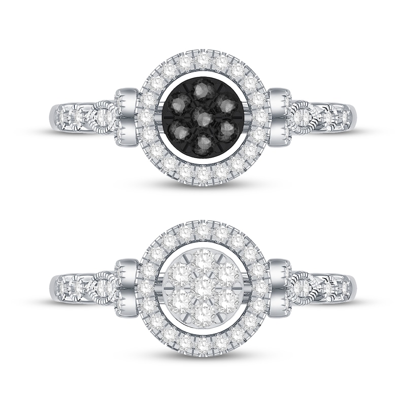 Black & White Multi-Diamond Center Circle Convertible Ring 3/8 ct tw Round-cut 10K White Gold