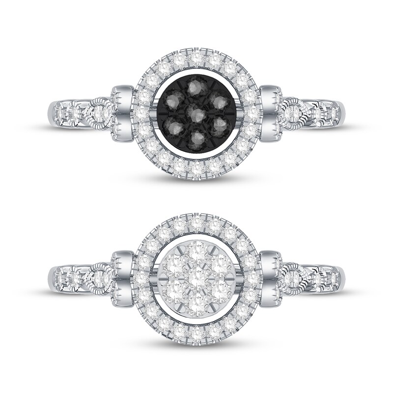 Main Image 3 of Black & White Multi-Diamond Center Circle Convertible Ring 3/8 ct tw Round-cut 10K White Gold