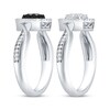 Thumbnail Image 1 of Black & White Multi-Diamond Center Cushion Convertible Ring 3/8 ct tw Round-cut 10K White Gold