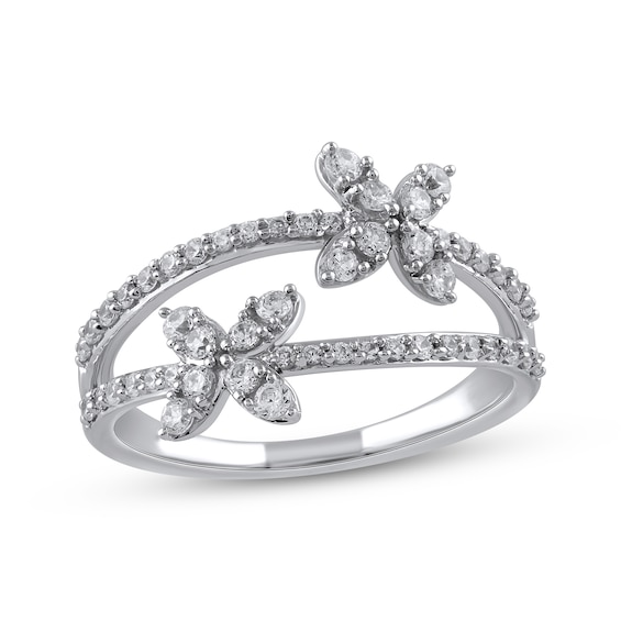 Diamond Flower Split Shank Ring 1/2 ct tw Round-cut 10K White Gold