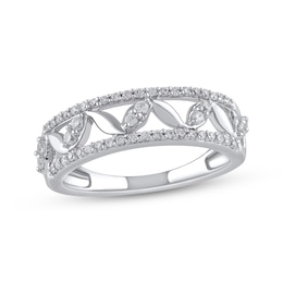 Diamond Leaf Ring 1/3 ct tw Round-cut 10K White Gold
