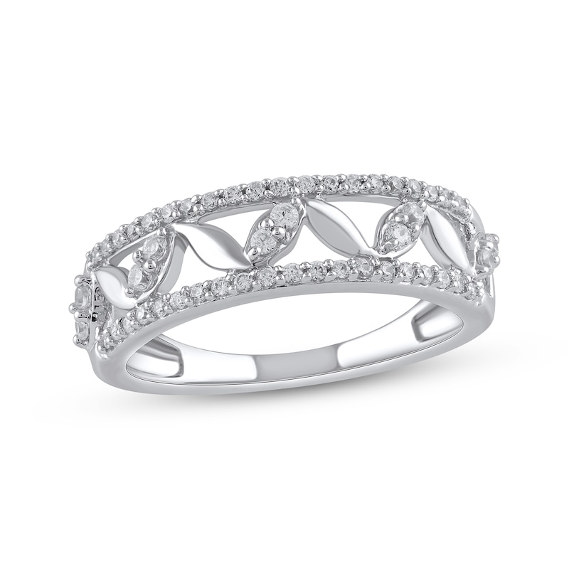 Main Image 1 of Diamond Leaf Ring 1/3 ct tw Round-cut 10K White Gold