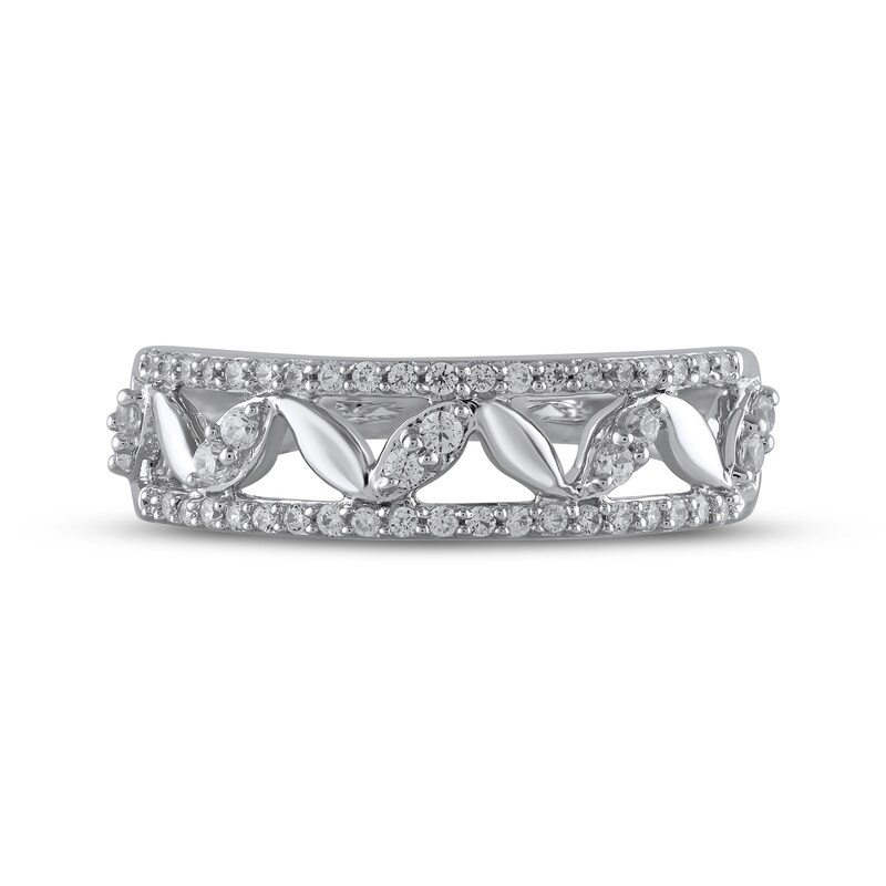 Main Image 3 of Diamond Leaf Ring 1/3 ct tw Round-cut 10K White Gold