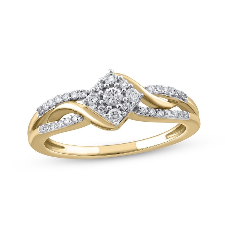 Multi-Diamond Center Square Bypass Ring 1/4 ct tw Round-cut 10K Yellow Gold