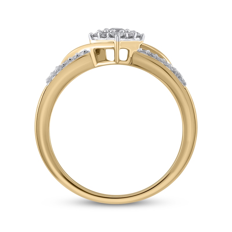 Multi-Diamond Center Square Bypass Ring 1/4 ct tw Round-cut 10K Yellow Gold