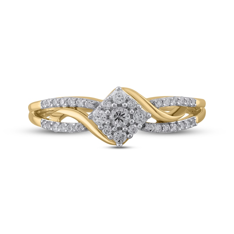 Multi-Diamond Center Square Bypass Ring 1/4 ct tw Round-cut 10K Yellow Gold