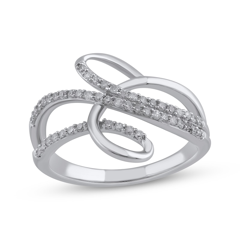 Main Image 1 of Diamond Swirl Bypass Ring 1/4 ct tw Round-cut 10K White Gold