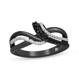 Black & White Diamond Crossover Ring 1/3 ct tw Round-cut Sterling Silver