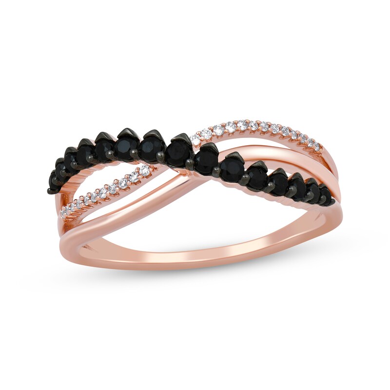 Black & White Diamond Crossover Ring 1/3 ct tw Round-cut 10K Rose Gold