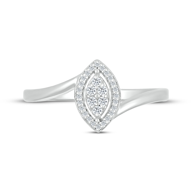 Multi-Diamond Center Marquise Promise Ring 1/10 ct tw Round-cut 10K White Gold