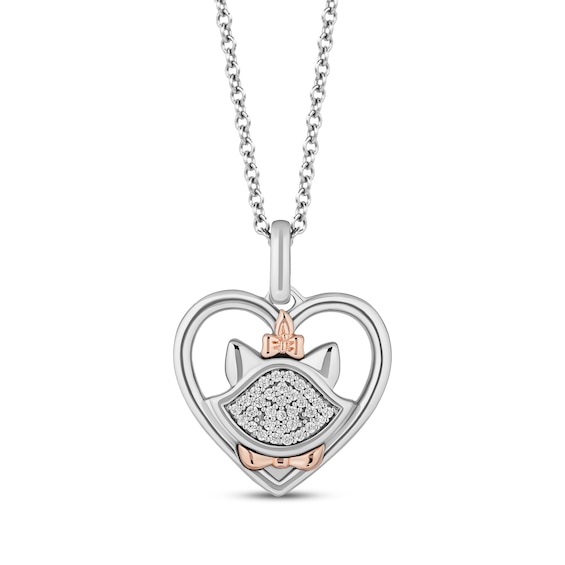 Disney Treasures The Aristocats Diamond Heart Necklace 1/15 ct tw Sterling Silver & 10K Rose Gold 19"