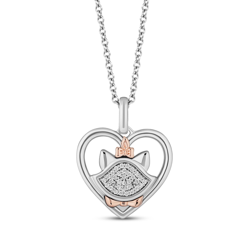 Disney Treasures The Aristocats Diamond Heart Necklace 1/15 ct tw Sterling Silver & 10K Rose Gold 19"