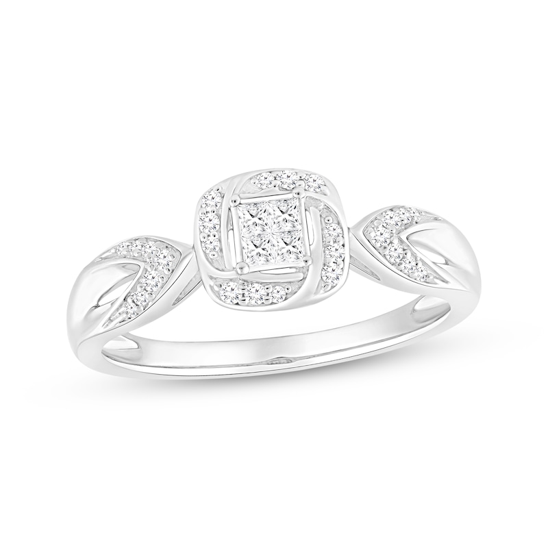 Main Image 1 of Princess-Cut Quad Diamond Split Promise Ring 1/5 ct tw Sterling Silver
