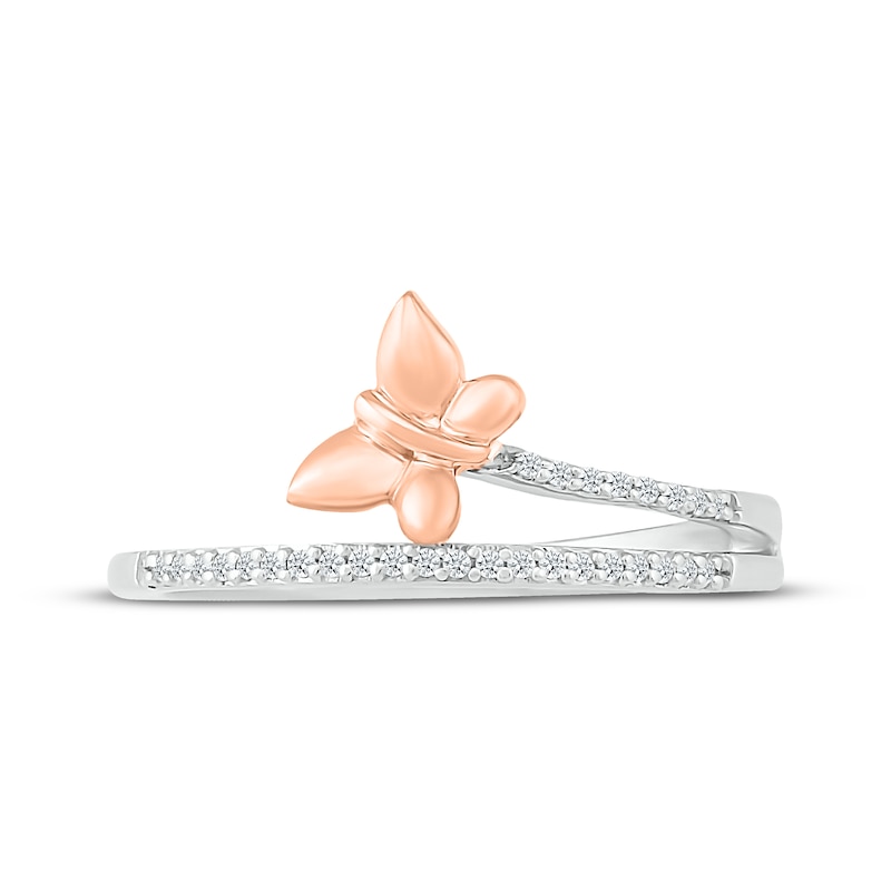 Main Image 2 of Diamond Butterfly Ring 1/15 ct tw Sterling Silver and 10K Rose Gold