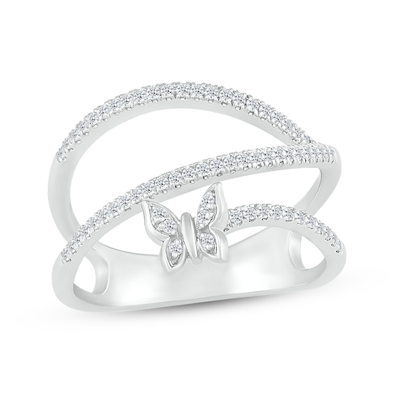 Diamond Butterfly Orbit Ring 1/4 ct tw Sterling Silver