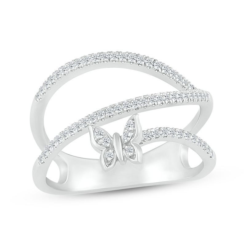 Diamond Butterfly Orbit Ring 1/4 ct tw Sterling Silver
