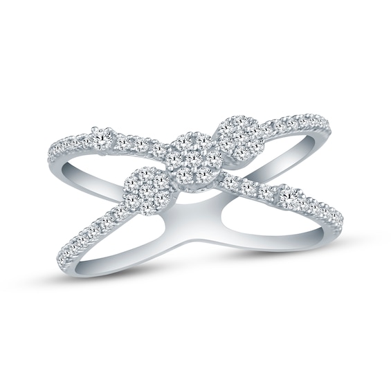 Diamond Cluster Crossover Ring 1/3 ct tw 10K White Gold