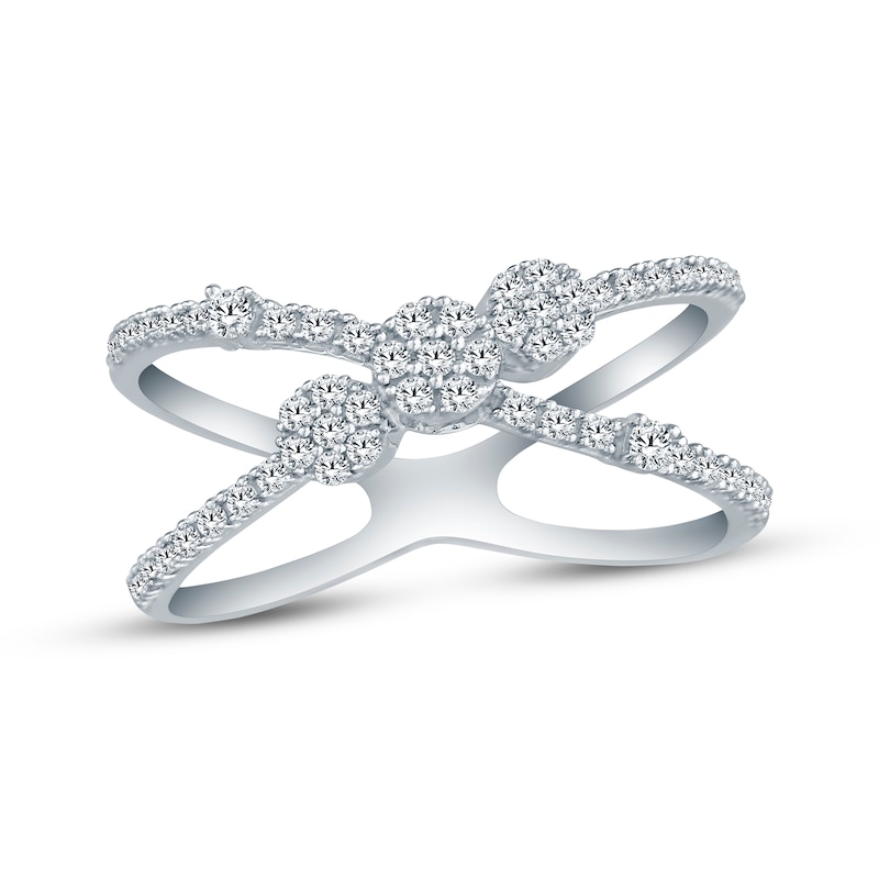 Diamond Cluster Crossover Ring 1/3 ct tw 10K White Gold