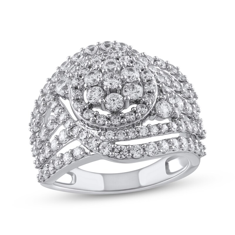 Diamond Flower Halo Swirl Ring 2 ct tw 10K White Gold