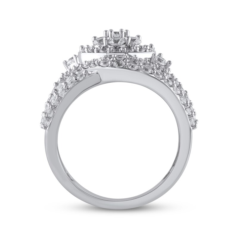 Diamond Flower Halo Swirl Ring 2 ct tw 10K White Gold