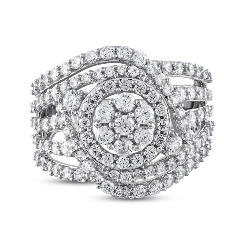 Diamond Flower Halo Swirl Ring 2 ct tw 10K White Gold