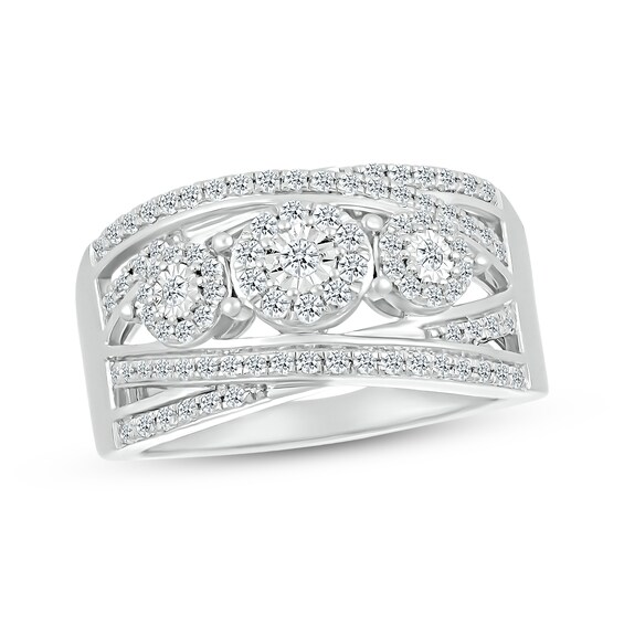 Multi-Diamond Cluster Crossover Ring 1/2 ct tw Sterling Silver