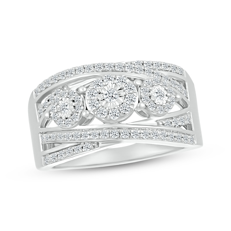 Main Image 1 of Multi-Diamond Cluster Crossover Ring 1/2 ct tw Sterling Silver