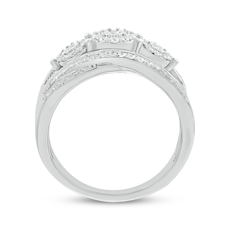 Main Image 2 of Multi-Diamond Cluster Crossover Ring 1/2 ct tw Sterling Silver