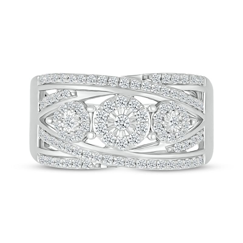 Main Image 3 of Multi-Diamond Cluster Crossover Ring 1/2 ct tw Sterling Silver