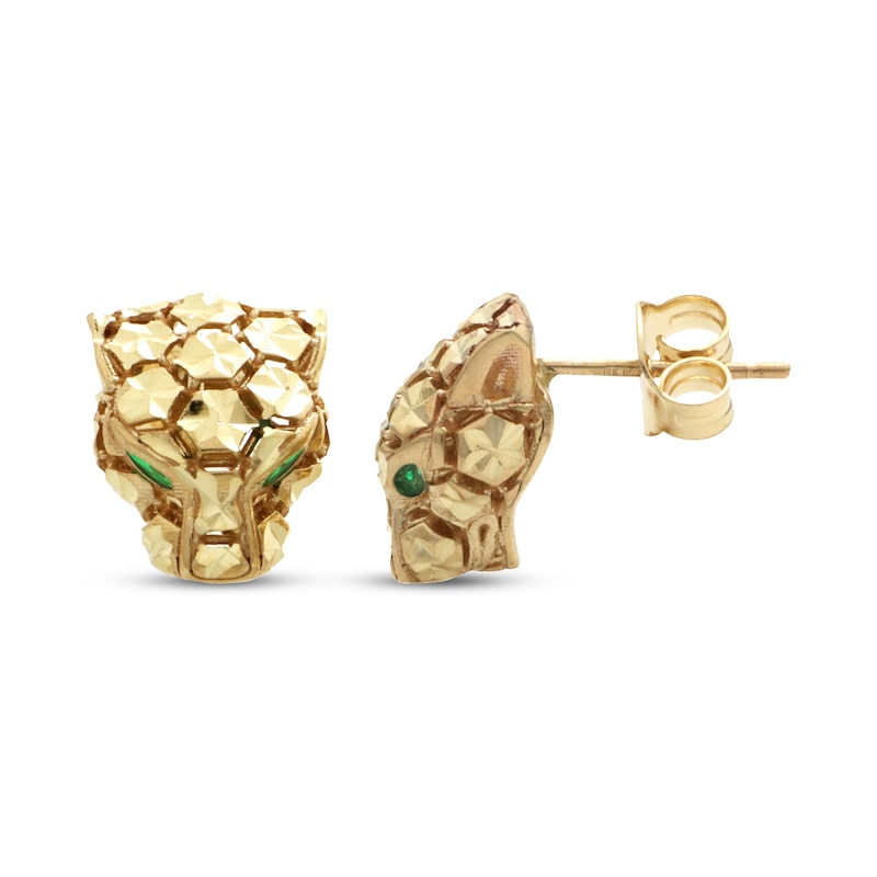 Italian Brilliance Diamond-Cut Panther Earrings 14K Yellow Gold
