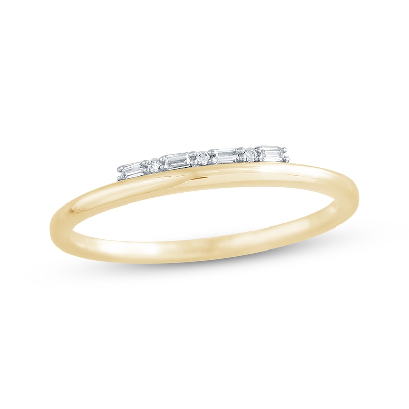 Main Image 1 of Baguette & Round-Cut Diamond Stackable Ring 1/20 ct tw 10K Yellow Gold