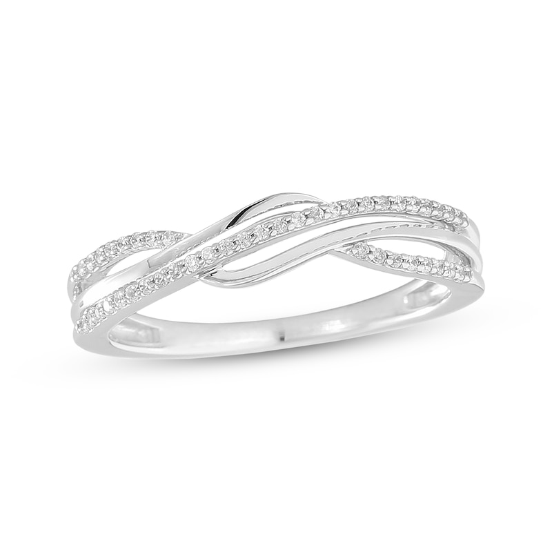 Main Image 1 of Diamond Wave Crossover Ring 1/8 ct tw 10K White Gold