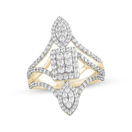 Multi-Diamond Rectangle & Marquise Open Ring 1 ct tw 10K Yellow Gold