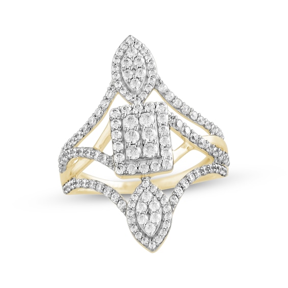 Multi-Diamond Rectangle & Marquise Open Ring 1 ct tw 10K Yellow Gold