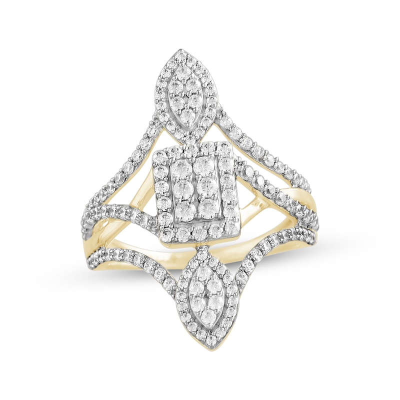 Main Image 1 of Multi-Diamond Rectangle & Marquise Open Ring 1 ct tw 10K Yellow Gold
