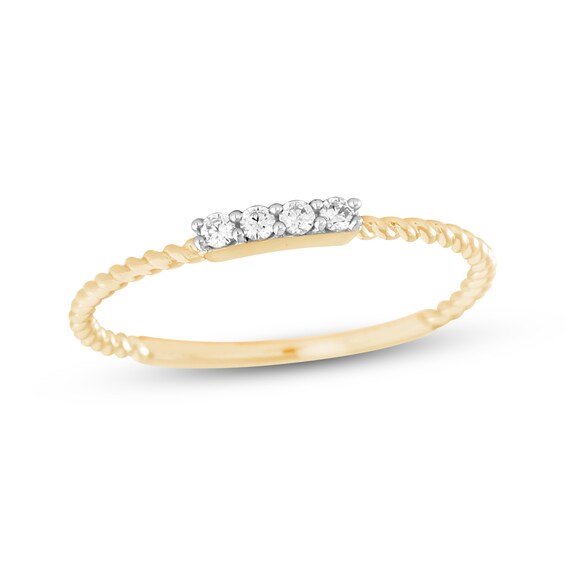 Diamond Four-Stone Stackable Rope Ring 1/20 ct tw 10K Yellow Gold