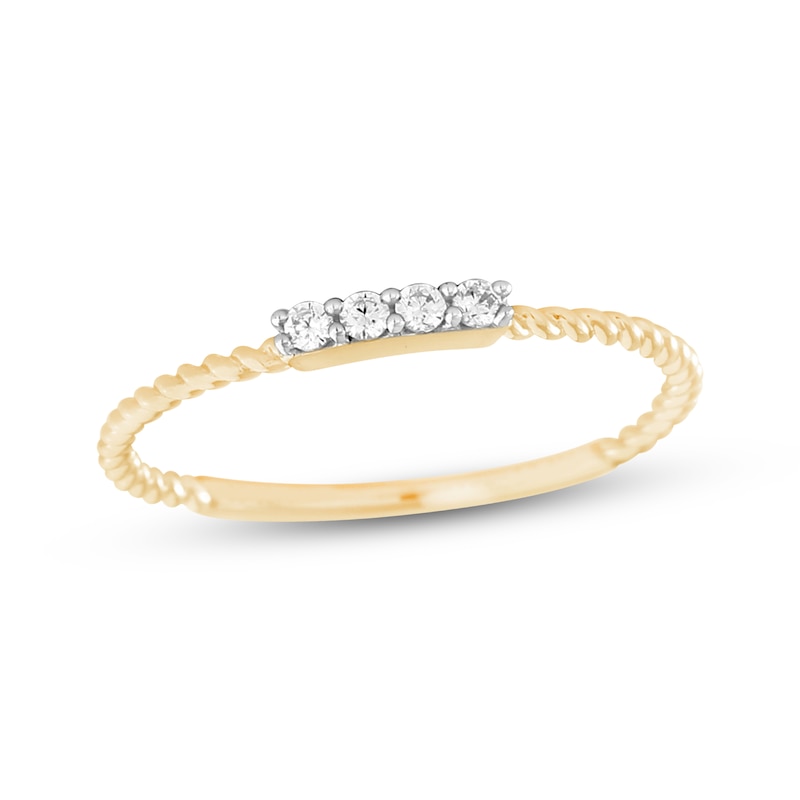 Diamond Four-Stone Stackable Rope Ring 1/20 ct tw 10K Yellow Gold
