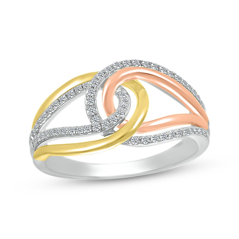 Diamond Interlocking Loop Ring 1/4 ct tw 10K Tri-Tone Gold
