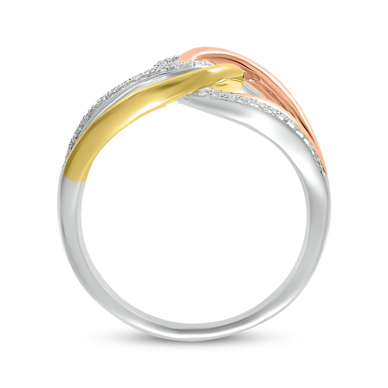 Diamond Interlocking Loop Ring 1/4 ct tw 10K Tri-Tone Gold