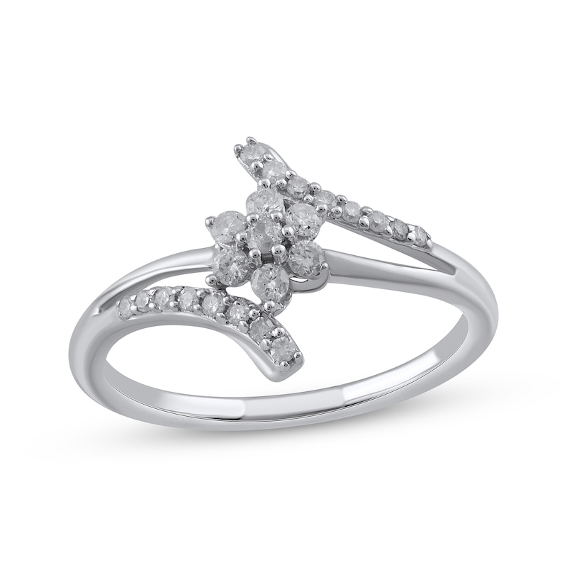 Diamond Flower Bypass Ring 1/4 ct tw Sterling Silver