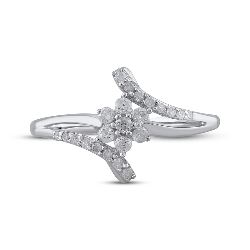 Diamond Flower Bypass Ring 1/4 ct tw Sterling Silver