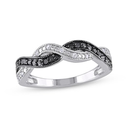 Black & White Diamond Twist Ring 1/10 ct tw Sterling Silver