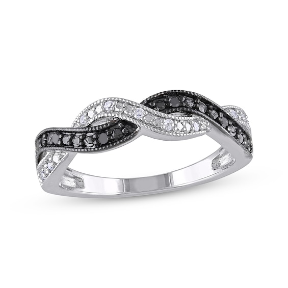 Black & White Diamond Twist Ring 1/10 ct tw Sterling Silver