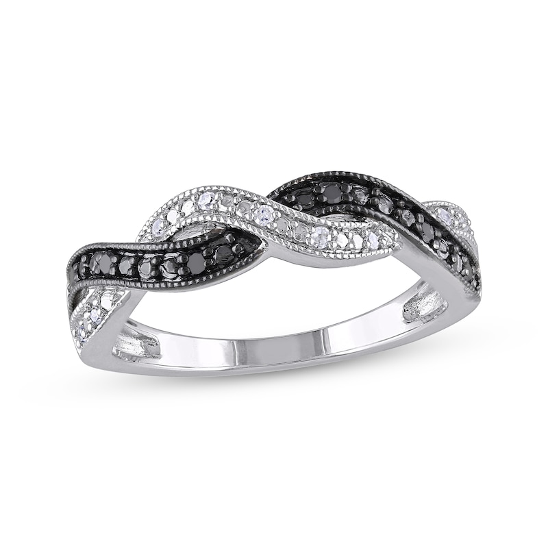 Main Image 1 of Black & White Diamond Twist Ring 1/10 ct tw Sterling Silver