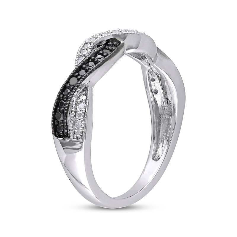Black & White Diamond Twist Ring 1/10 ct tw Sterling Silver