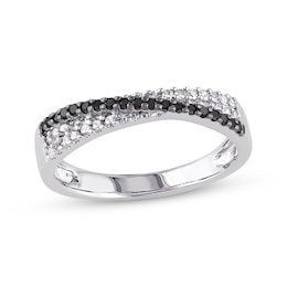 Black & White Diamond Crossover Ring 1/4 ct tw Sterling Silver