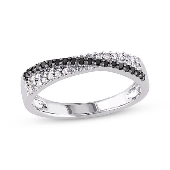 Black & White Diamond Crossover Ring 1/4 ct tw Sterling Silver
